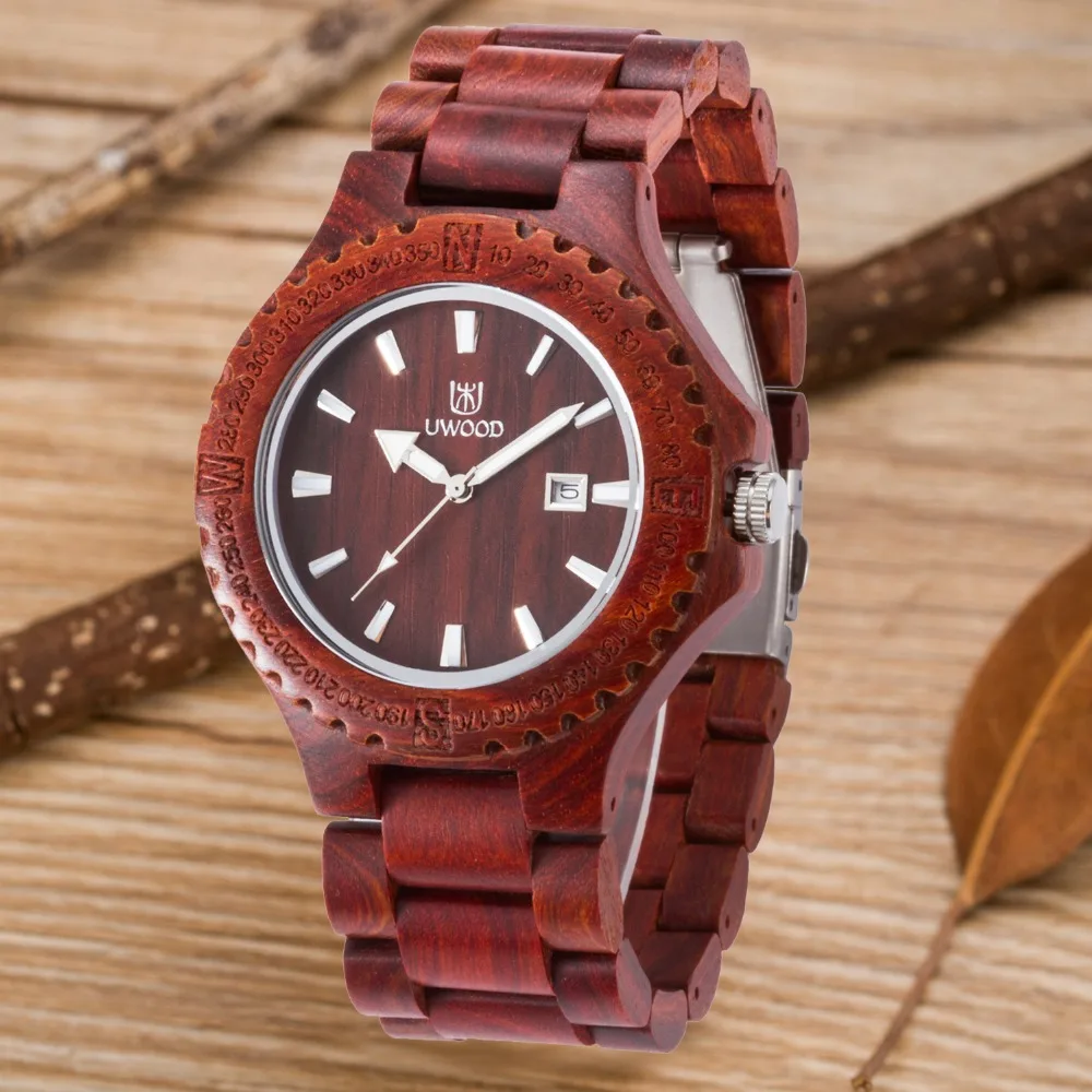 

Dress Quartz Wooden Wrist Watch Men UWOOD Brand Calendar Luminous Pointers for Mens Women Lover Best Gift wood Watches relogio
