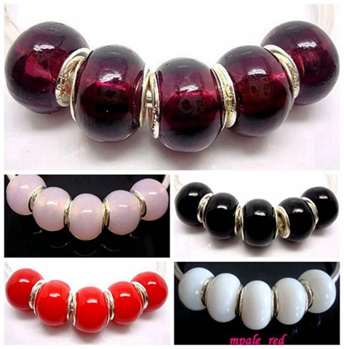 50 шт./лот модный круглый чистый цвет стеклянные бусины с большим отверстием