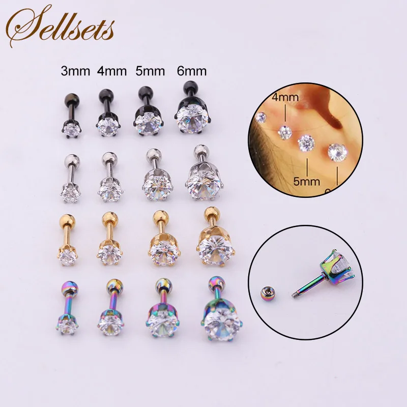 Sellsets 3/4/5/6mm круглые Cz козелка вперед спирали пирсинга хрящей серьги 316L