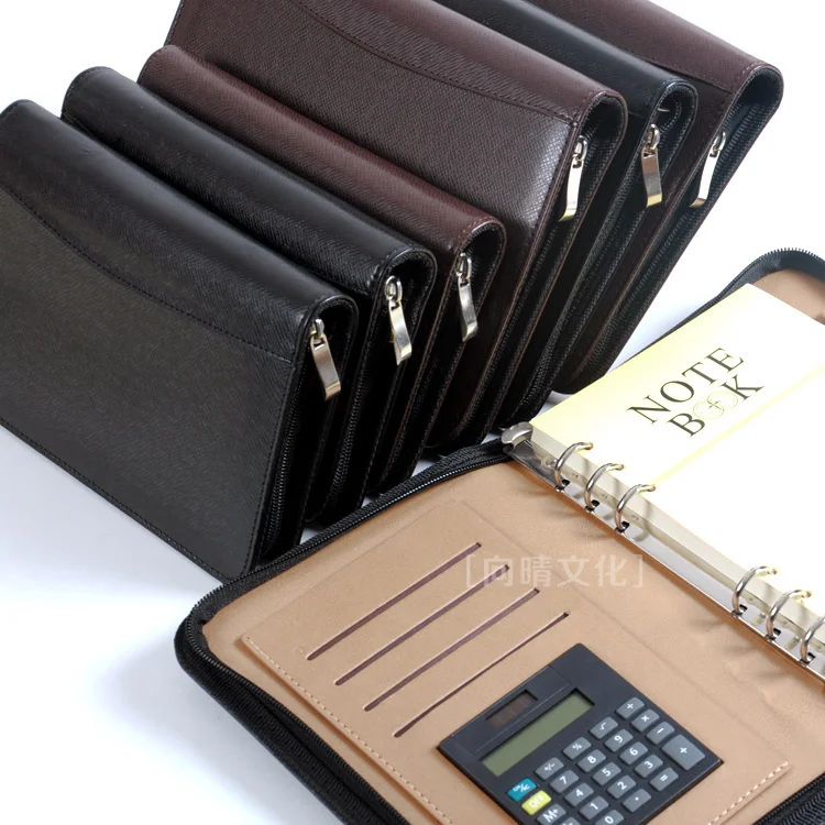 

b5 a5 a6 leather zipper business conference travel day notebook agenda planner daily menos organizer handbag ring binder 1087B