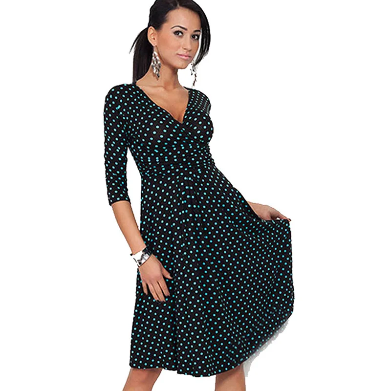 Женское драпированное платье в горошек Aamikast повседневное офисное с v образным