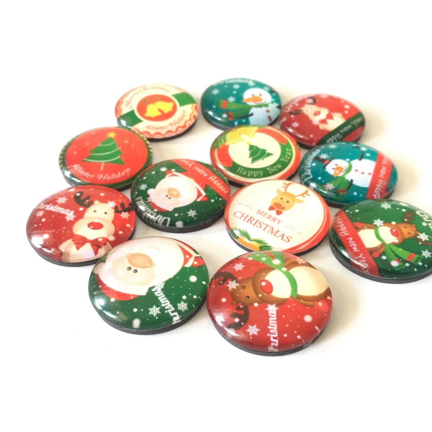 

Free shipping (12pcs/lot) Dia.3cm Cute Santa/Snowman Fridge magnet Cartoon Xmax Message sticker Christmas Decoration