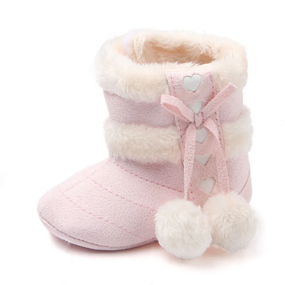 Pink Ботинки для новорожденных; унисекс; детская зимняя обувь; Bebe Infant; для малышей; с рисунком сердца; зимние ботинки; удобная обувь - Цвет: Pink