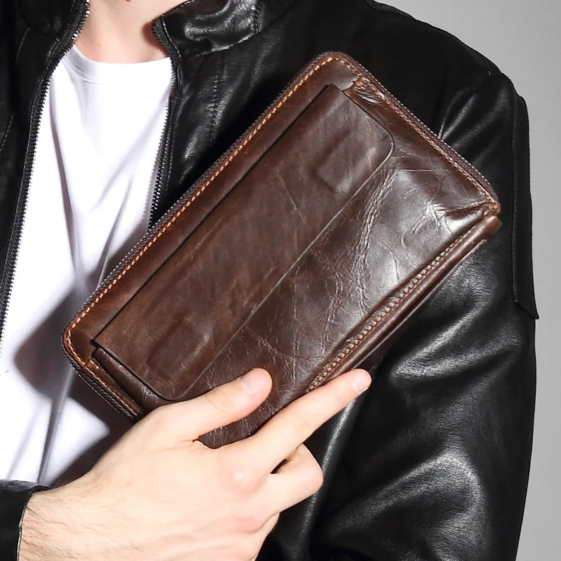 Новые модные деловые мужские длинные кошельки из натуральной кожи клатчи