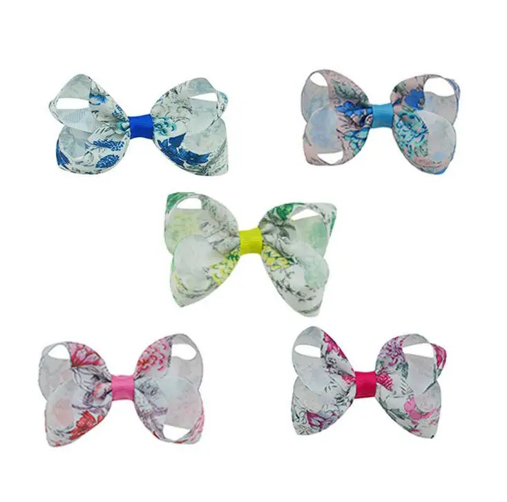 

100pcs DHL Free shipping 3" Boutique Printing Ribbon Hair Bow Hot Sale in Korea