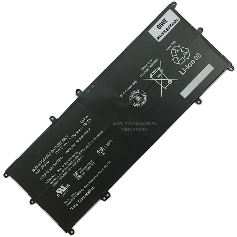 Оригинальный аккумулятор для ноутбука 3170 мАч Новая батарея BPS40 SONY VAIO Fit 14A 15A SVF15N18PXB