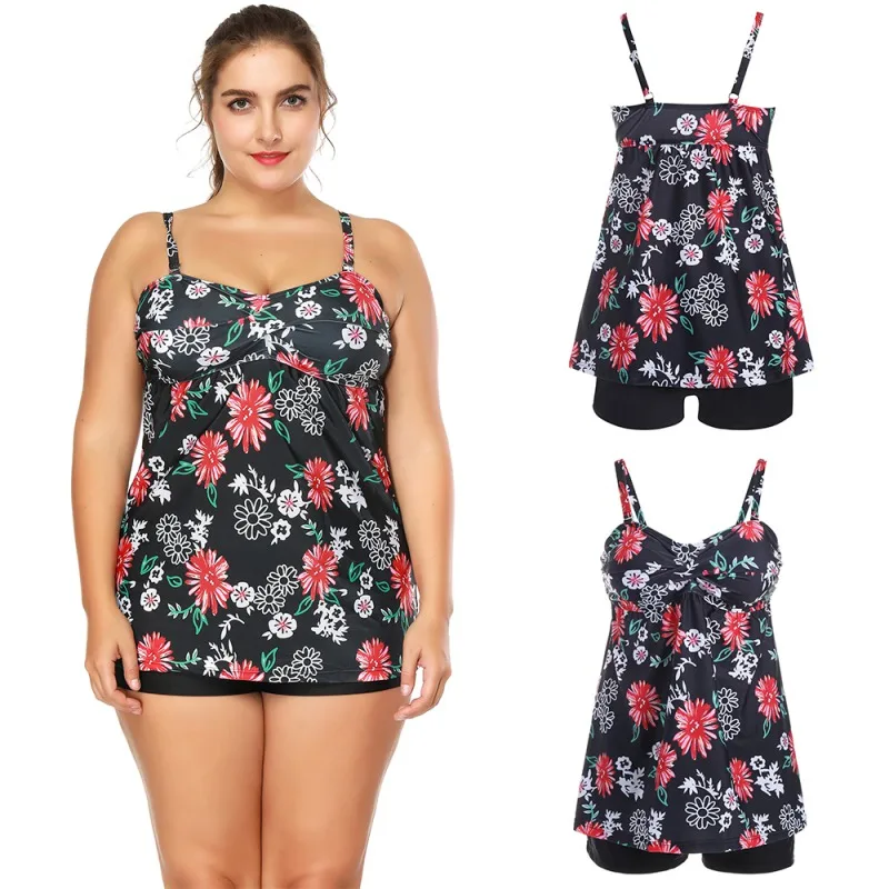 

High elastic Digital printed conservative skirt two-piece size code swimsuit