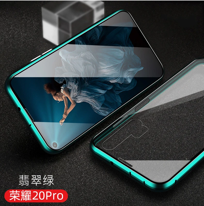 Чехол на весь корпус для huawei honor 20 pro, Магнитный чехол для honor 20i v20, чехол на переднюю и заднюю панель, двойной сторонний металл, стеклянный чехол - Цвет: green