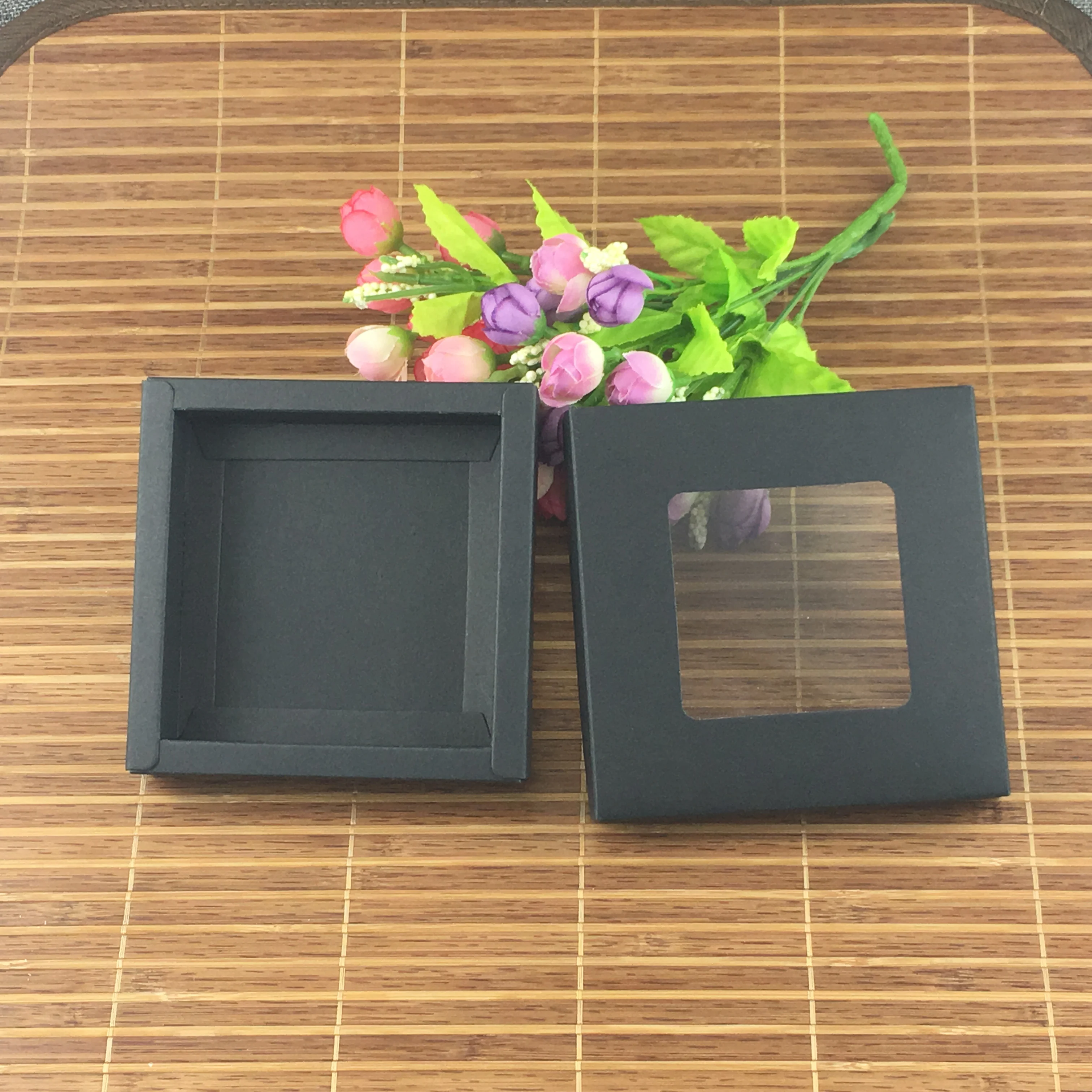 

20Pcs/Lot High Quality Jewelry Paper Box With Transparent Square PVC Window Gift Packaging Cases For Cake/Candy/Handiraft