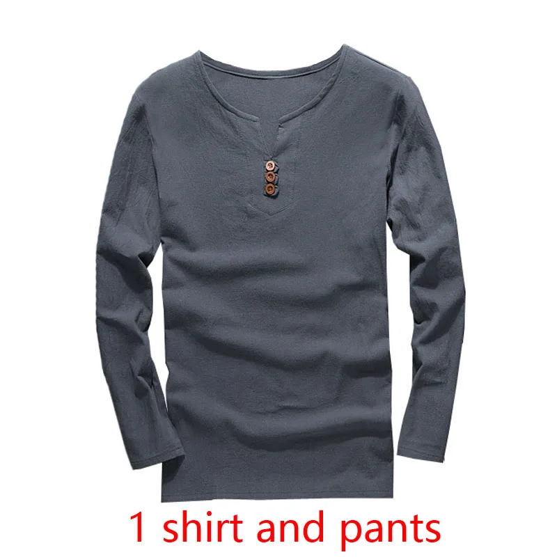 Gray(with pants) MFERLIER Демисезонный рубашка мужская 5XL 6XL 7XL 8XL 9XL 10XL Большие размеры Хлопок Лен Длинные рукава бюст 155 см Большие размеры мужские рубашки - Цвет: Gray(with pants)