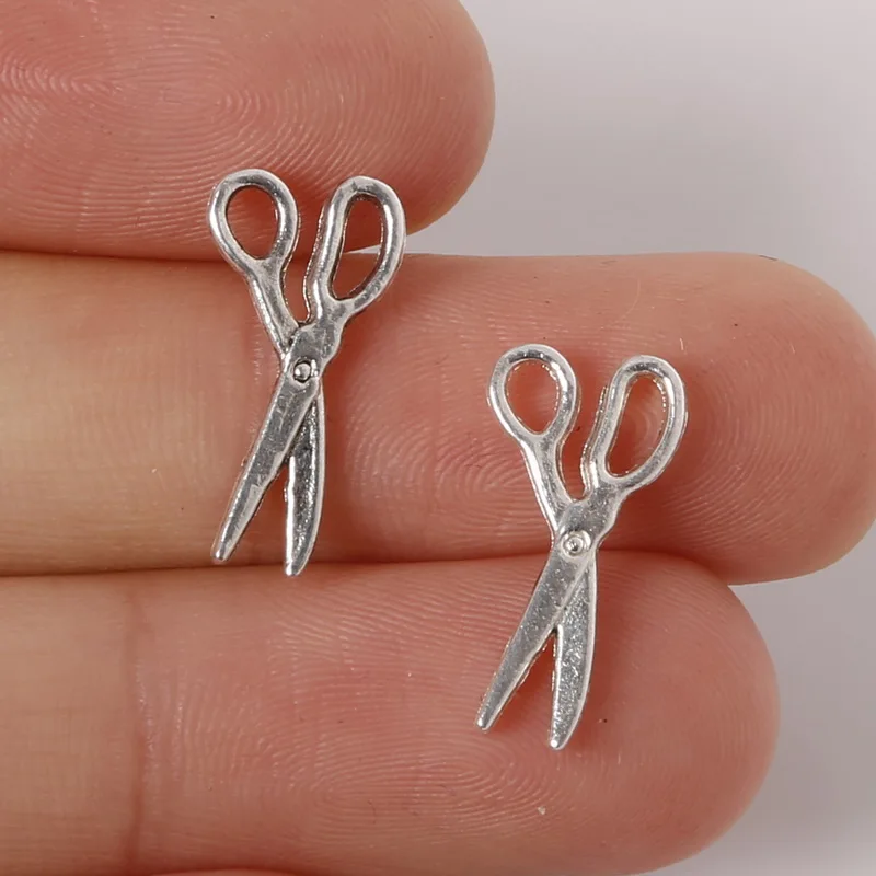 Подвески-ножницы из цинкового сплава 22 шт. 9x18 мм античные с серебряным покрытием