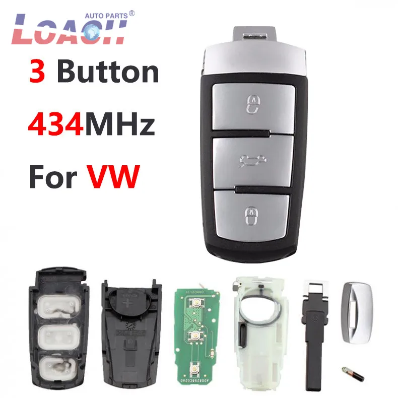 3 Buttons 434MHz Keyless Uncut Flip Smart Car Remote Key Fob with ID48 Chip 3C0959752BA for VW Passat B6 3C B7 Magotan CC