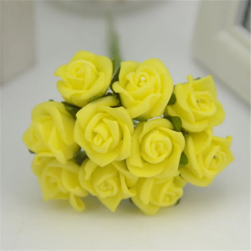 Yellow 100 шт./лот, недорогие мини 2 см искусственные цветы, ПЭ пена, букет роз для свадебного украшения, сделай сам, венок, аксессуары для украшения - Цвет: Yellow