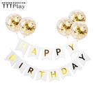 Воздушные шары с золотыми конфетти, 6 шт.лот, 12 дюймов, надувной шар на день рождения, белый баннер на день рождения, украшения для дня рождения