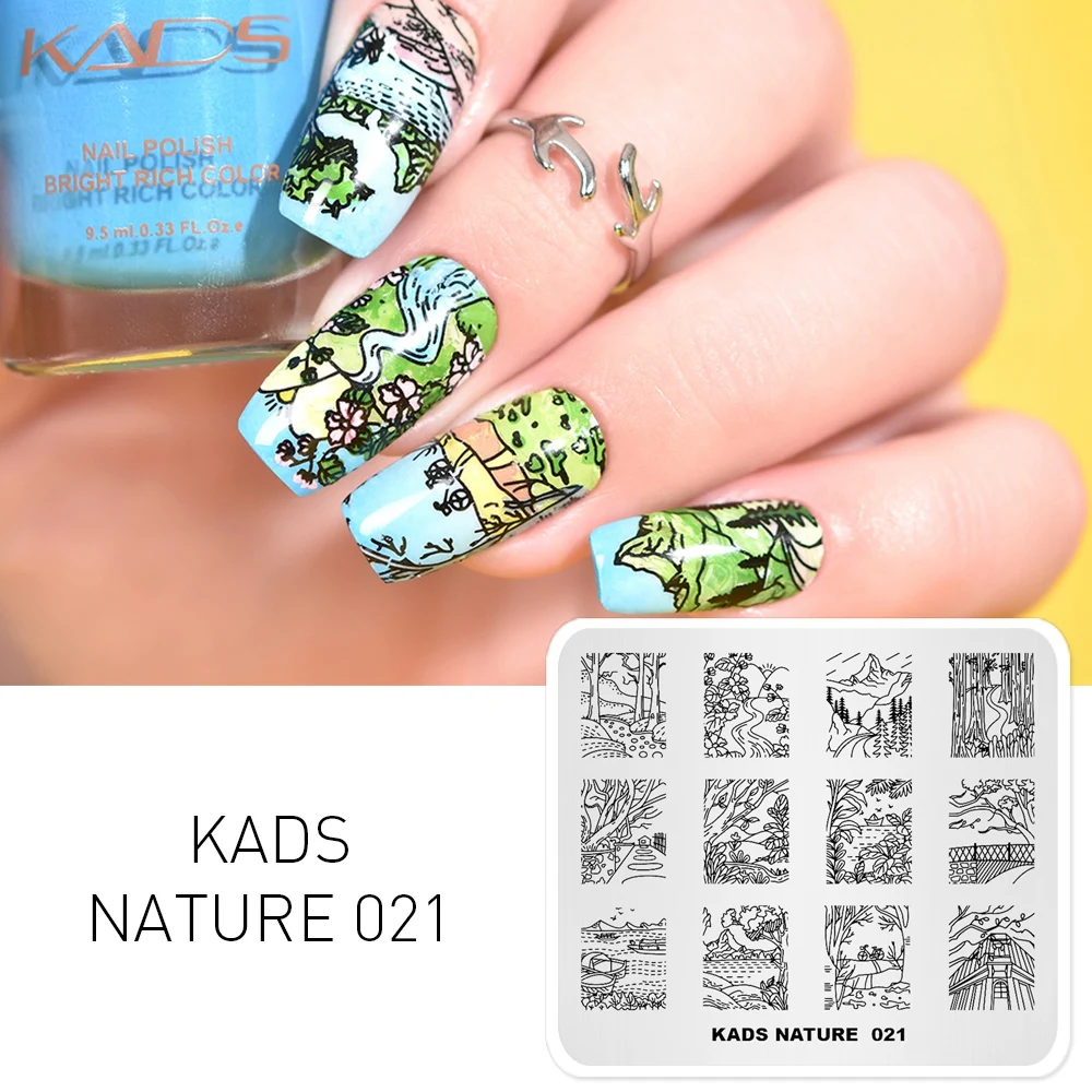 KADS природа река и лодка пластины для штамповки ногтей штамповка шаблон для изображения из нержавеющей стали DIY шаблон дизайн ногтей