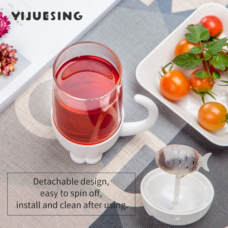 Милый Кот Кружка Творческий Чай Кофе Стекло чашка с отстегивающимися рыбы фильтр