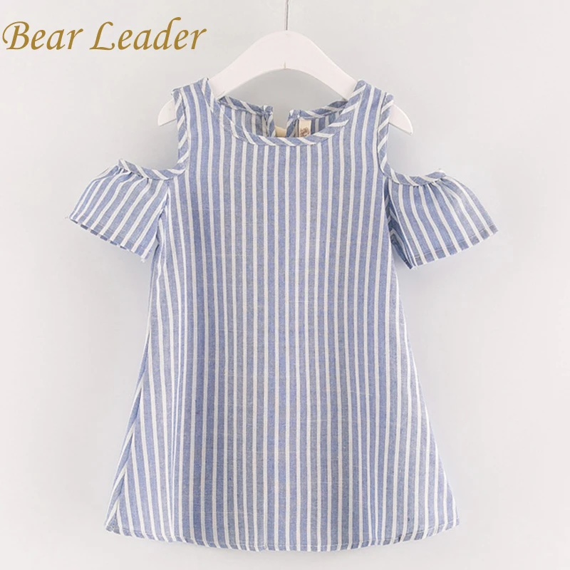 Bear Leader Girls Dresses 2019 New Strapless Shoulder Stripe Dress Girl Laciing kids dresses for girl Princess clothes | Детская одежда