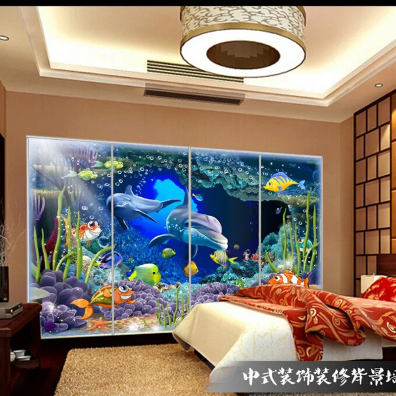 

Beibehang 3D wallpapers three - dimensional underwater world dolphin room TV bedroom background wallpaper papel de parede