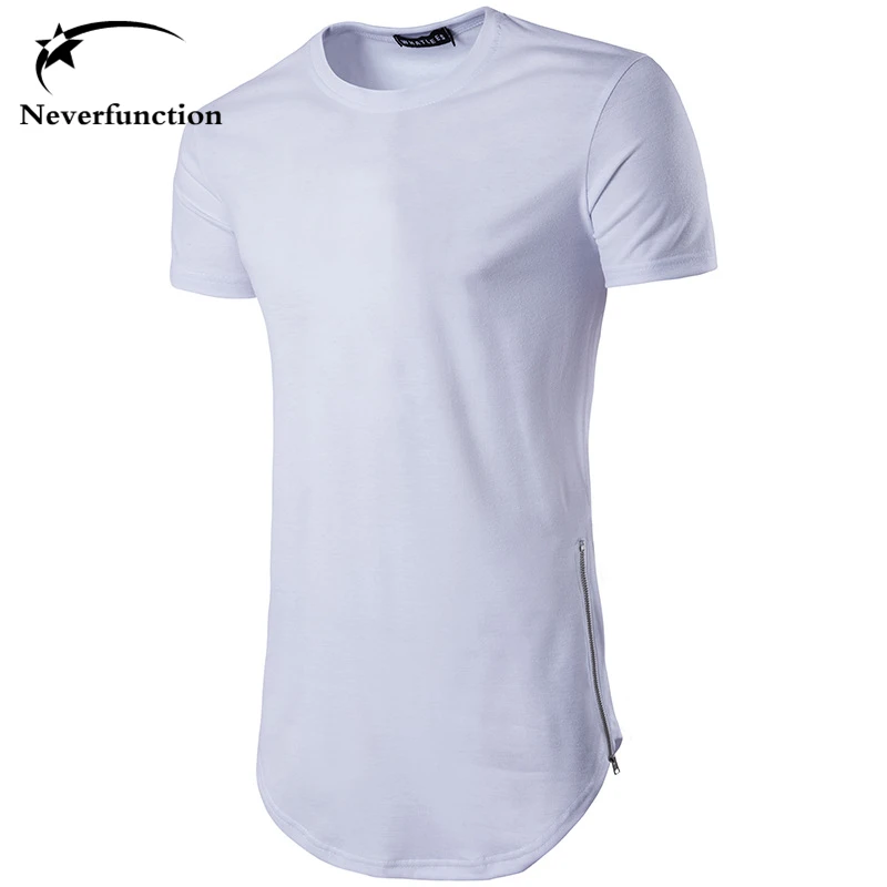 Удлиненная Мужская футболка с молнией большие размеры летняя уличная мода хип