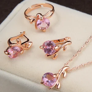 Elegant Gold Color Austrian Crystal Jewelry Set Pendants Necklaces Earrings Ring Rhinestone Bridal Jewelry Sets for Women