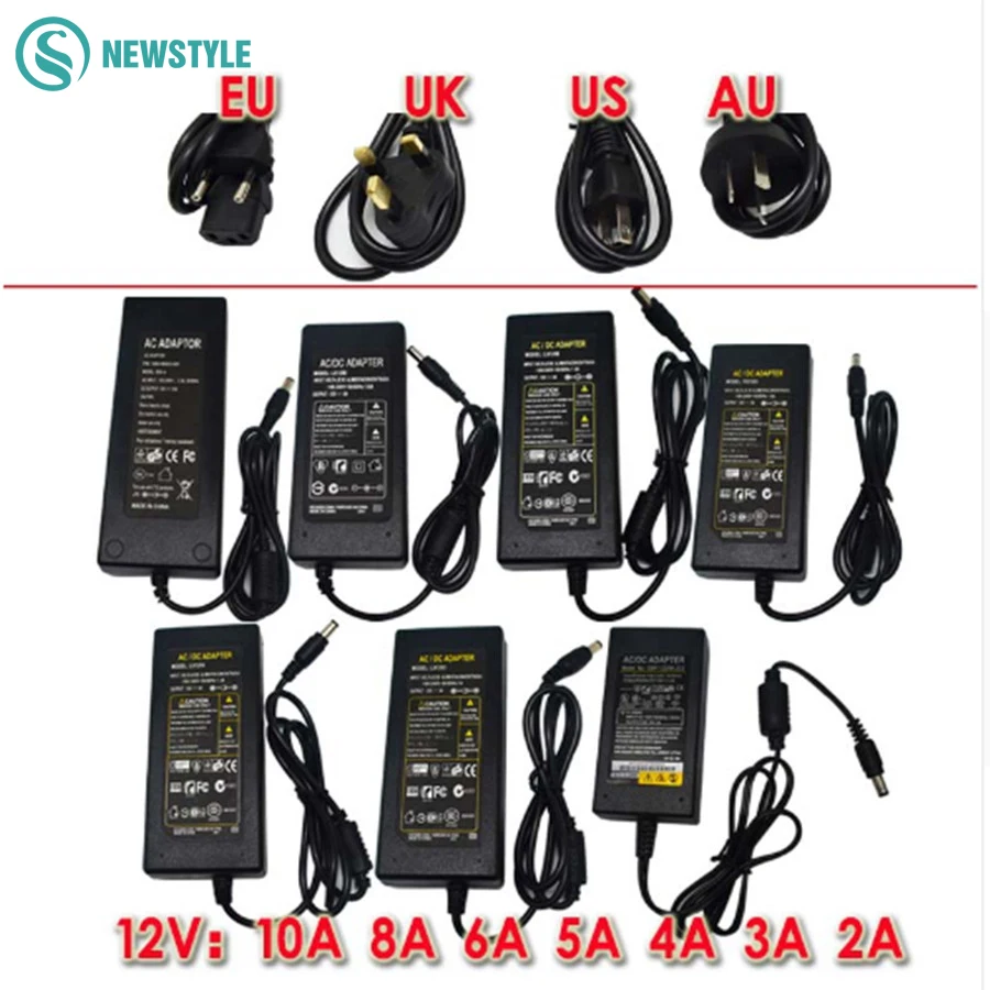 Светодиодный драйвер AC100 220V для DC12V 24 V Питание адаптер с EU/AU/UK/US вилка 5630 5050