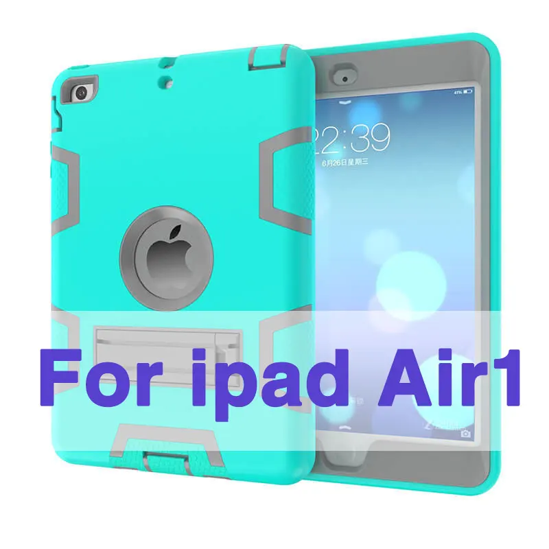 for iPad Air 1 Для ipad air 1 2 нескользящий детский безопасный Гибридный противоударный силиконовый резиновый однотонный чехол для ipad 5 6 защитный чехол Капа+ пленка - Цвет: for iPad Air 1