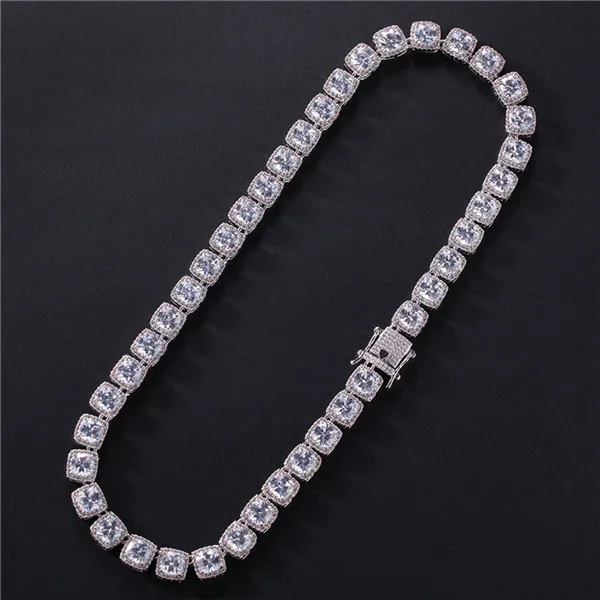 Silver Necklace Хип хоп 10 мм Bling квадратный AAA CZ кубический цирконий Iced Out браслет ожерелье из камней правильной геометрической формы теннисная цепь для мужчин ювелирные изделия - Metal Color: Silver Necklace