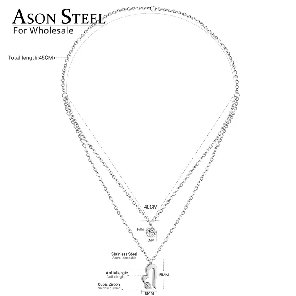 Ожерелье ASONSTEEL в форме сердца подвески из нержавеющей стали с круглым кубическим