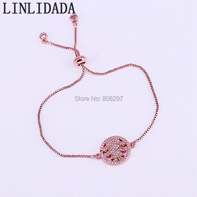 

10Pcs Mix Colors Micro Pave CZ Zirconia Boy and Girl Round Charm Connector Bracelets For Women Jewelry
