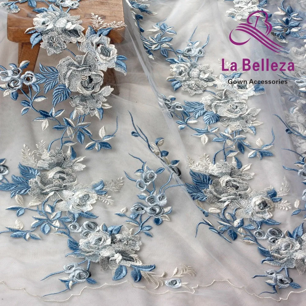 La Belleza 1 ярд зеленый смешанные цвета полиэстер на сетке вышивка Тяжелая