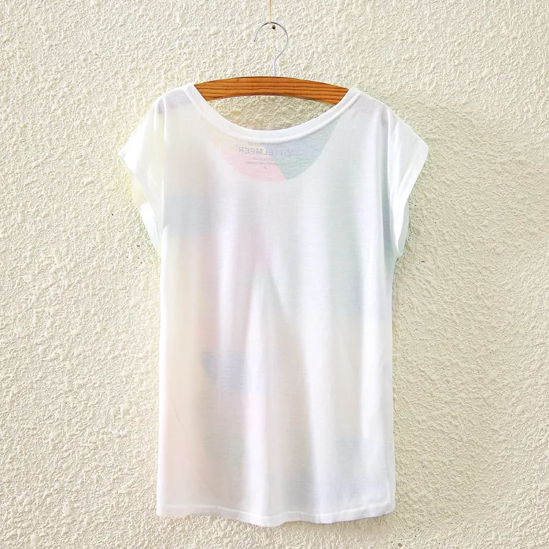 Фото Summer new women's Harajuku rainbow memory pattern printing short-sleeved T-shirt loose stitching shirt bat sleeve tide T Женская Summer new women's Harajuku rainbow memory pattern printing short-sleeved T-shirt loose stitching shirt bat sleeve tide T Женская