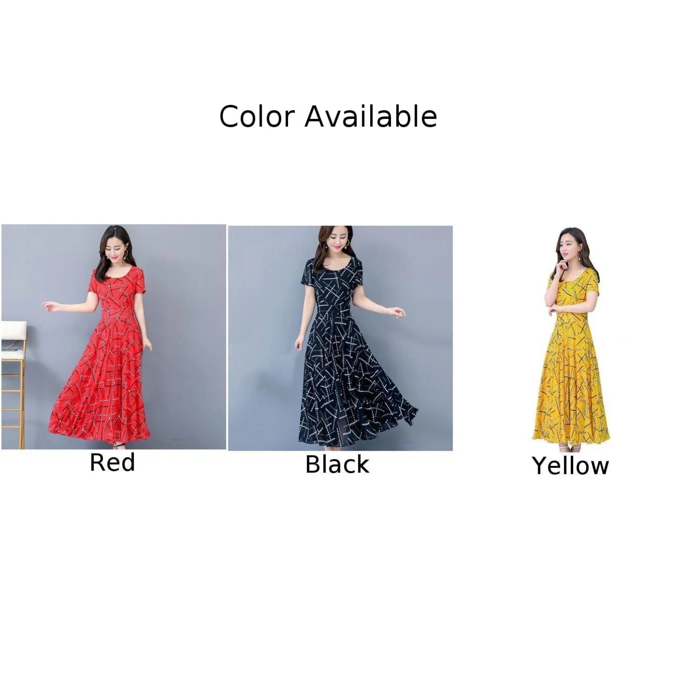 Модное женское повседневное летнее платье с коротким рукавом и круглым вырезом