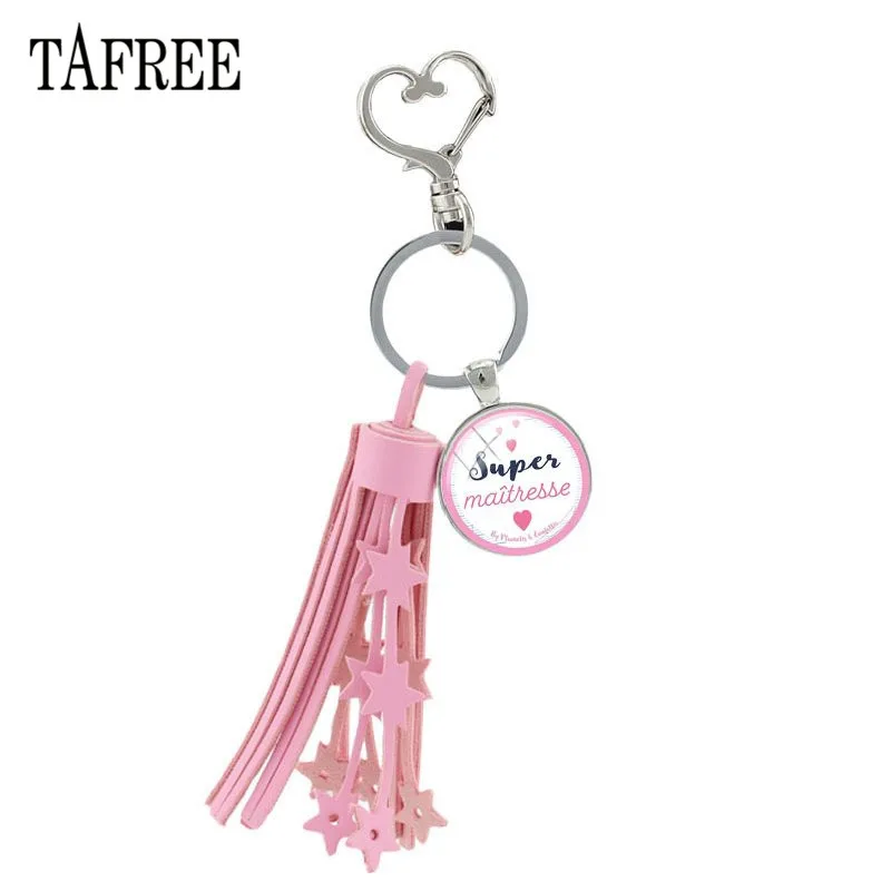TAFREE супер Maitresse подвеска брелок со стеклянным кабошоном розовый кисточкой
