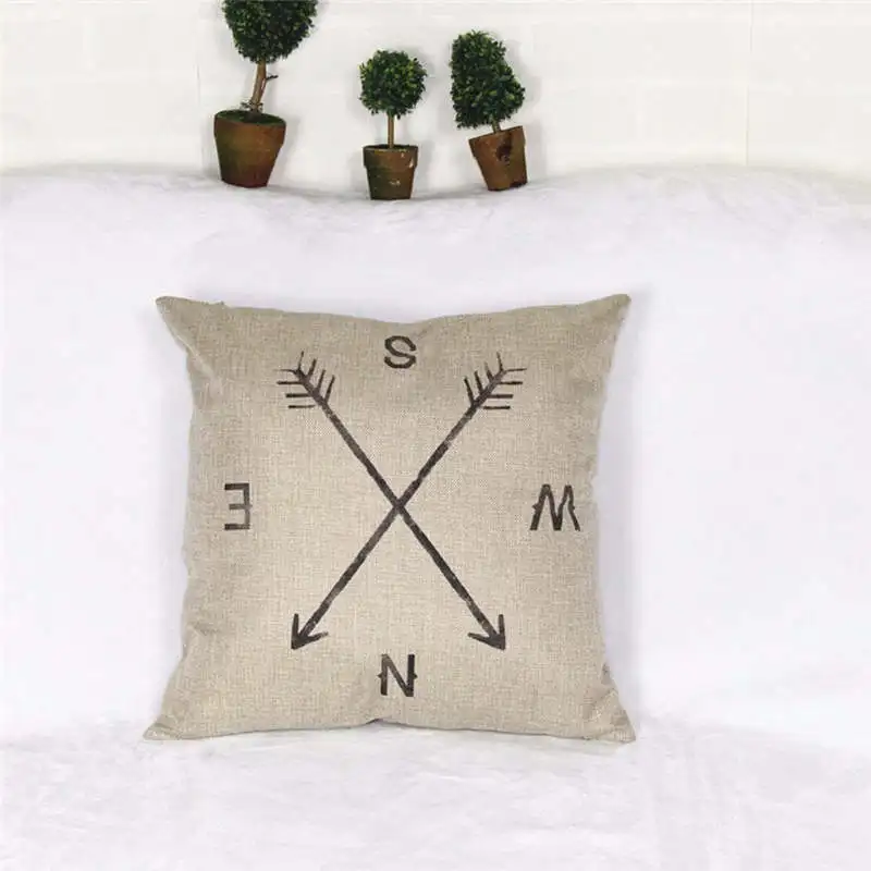 Черно белый декоративный чехол для подушки из полиэстера с компасом в полоску