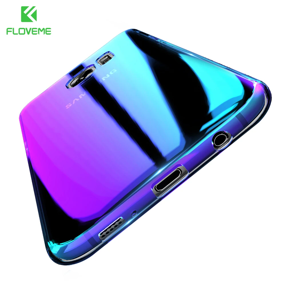 FLOVEME Clear Gradient Blue Light Hard PC Case For Samsung S8 Plus S7 S6 Edge iPhone 6 6S 7 Cover Galaxy Funda |