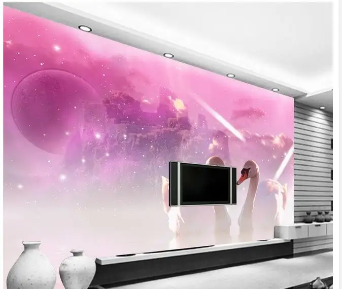 Пользовательские 3d обои Розовый Лебедь фон для гостиной индивидуальные ванной |