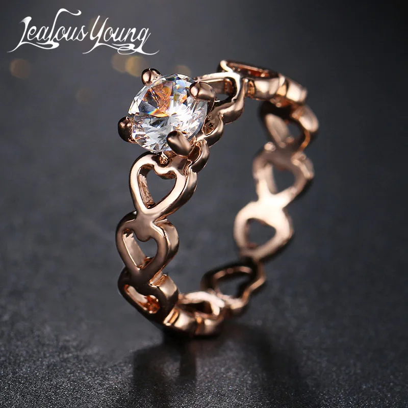 Rose Gold Мода Hallow сердце дизайн розовое золото цвет кольцо для влюбленных с 1ct CZ кубического циркония Любовь кольцо для помолвки перстень AR075 - Цвет основного камня: Rose Gold