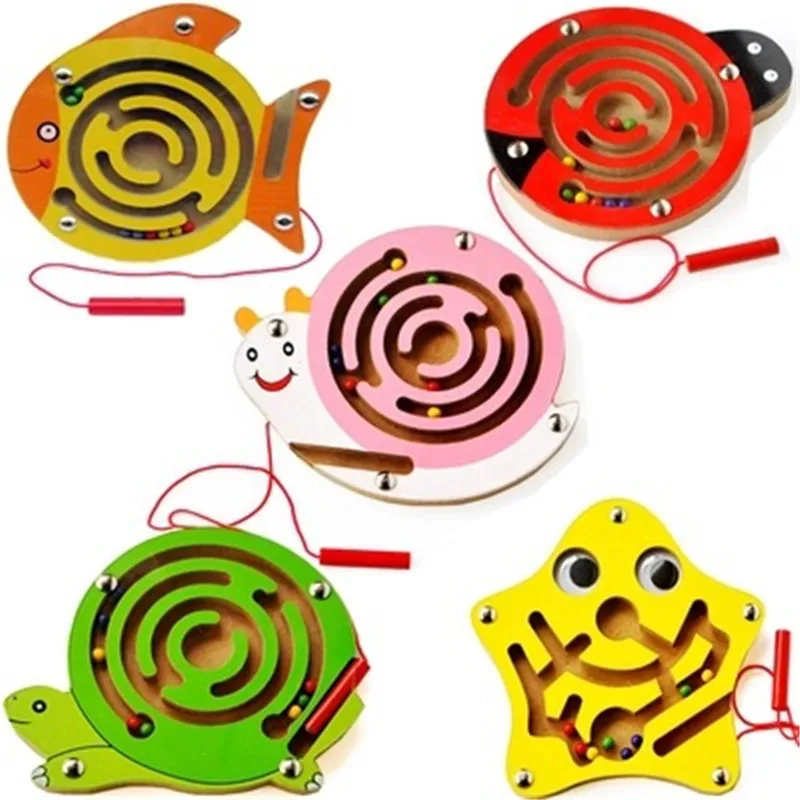 

Children Magnetic Pen Maze Ball Game Kids Wooden Puzzle Toys Kids Early Educational Brain Teaser Toy