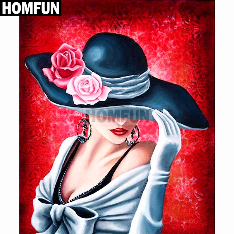 Картина соломенная шляпа HOMFUN A02679 с квадратными/круглыми стразами вышивка