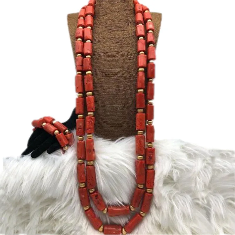 4 UJewelry комплект ювелирных изделий натуральная ожерелье из коралловых бусин комплект украшений оранжевый или красный жениха тонкой комплект ювелирных изделий «Дубай» для Для мужчин модные - Окраска металла: S