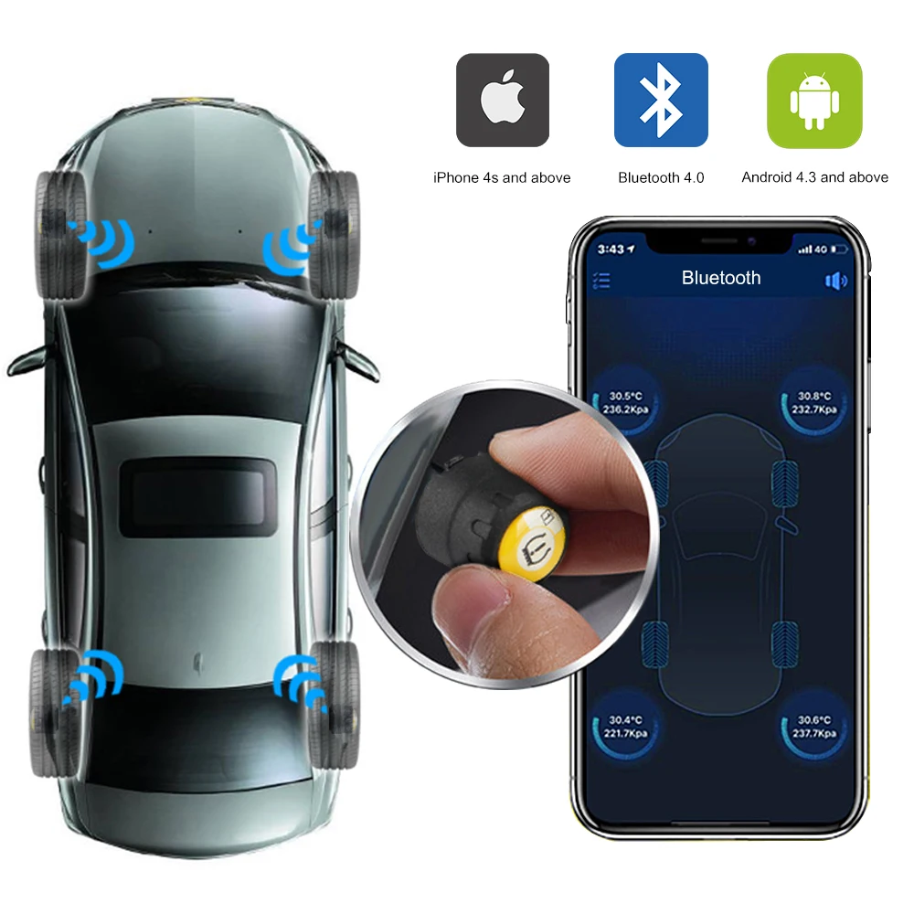 

4 Pieces Sensors TPMS Bluetooth 4.0 & IOS Inner&Outer High Quality TPMS Tire Pressure Monitoring for Car TMPS Sensor Anti-theft