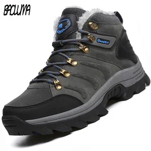 Дизайнерские мужские зимние ботинки, теплые мужские ботильоны, качественные замшевые зимние ботинки с мехом и плюшем, зимняя уличная походная обувь, размера плюс