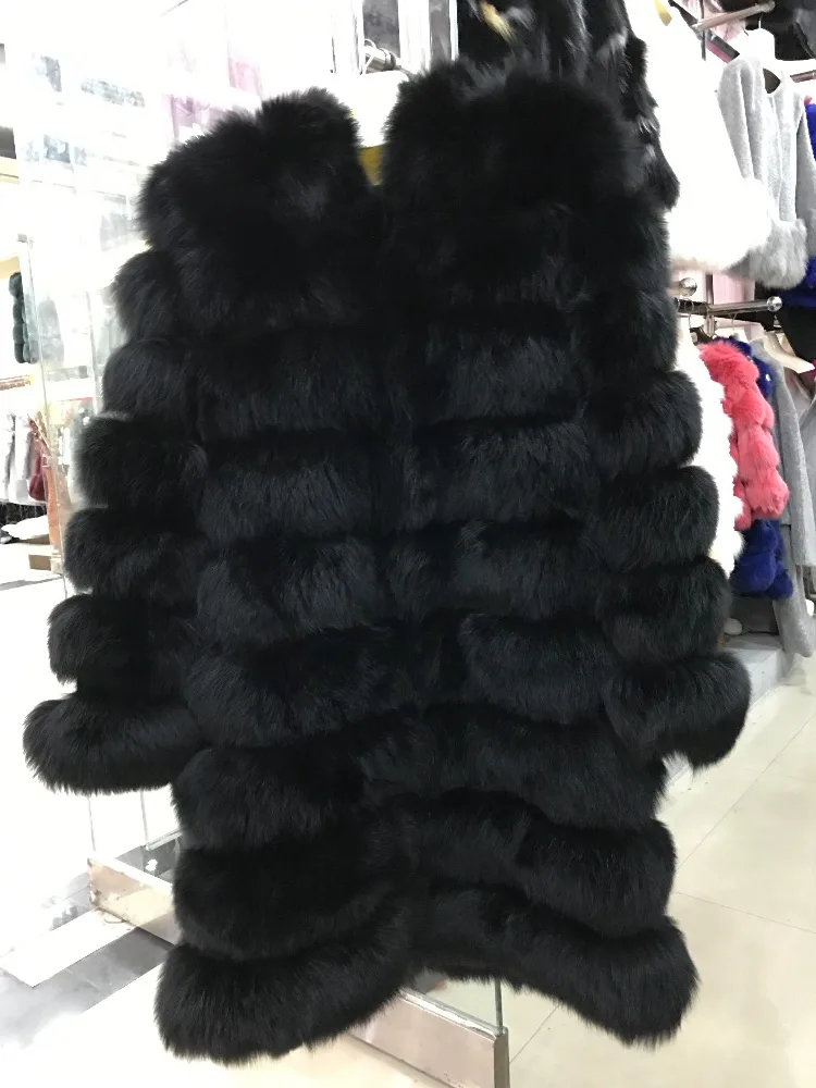 Женское пальто с капюшоном из натурального меха лисы Длинная зимняя верхняя