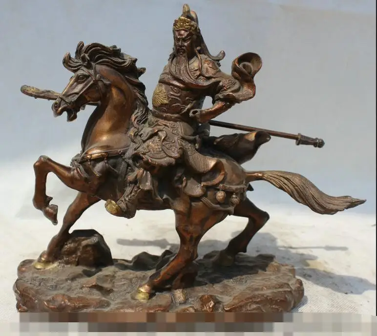 SCY песня voge Gem S7061 11 &quotКитайская бронза Guan Gong Yu Warrior Justice God On Horse Hold Sword Statue L D0317 | Дом и