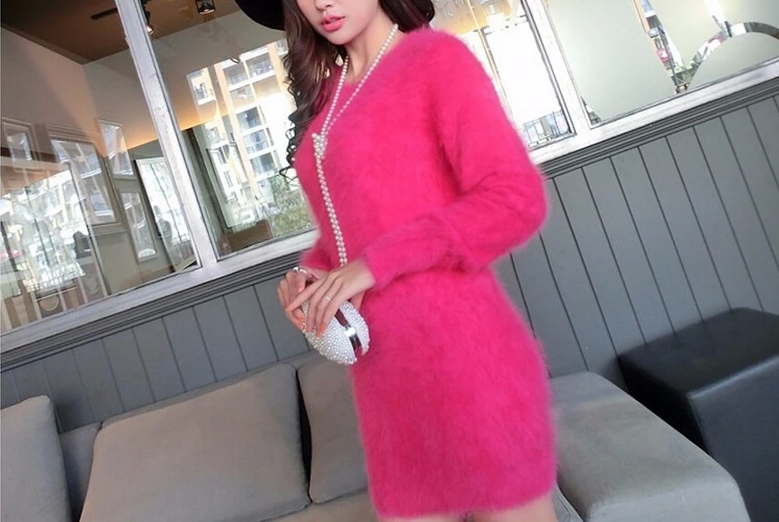2019 Новое поступление 100% чистый из норкового кашемира меховое Платья-свитеры