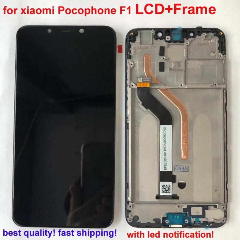 Рамка+ для Xiaomi Pocophone F1 ЖК-дисплей кодирующий преобразователь сенсорного экрана в сборе со светодиодным уведомлением светильник гибкий кабель