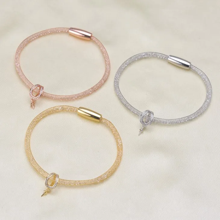 

3 Color 925 Sterling Silver Pearl Bracelet Mountings Bangle Findings Jewelry Parts Fittings Accessories, 3pcs/lot