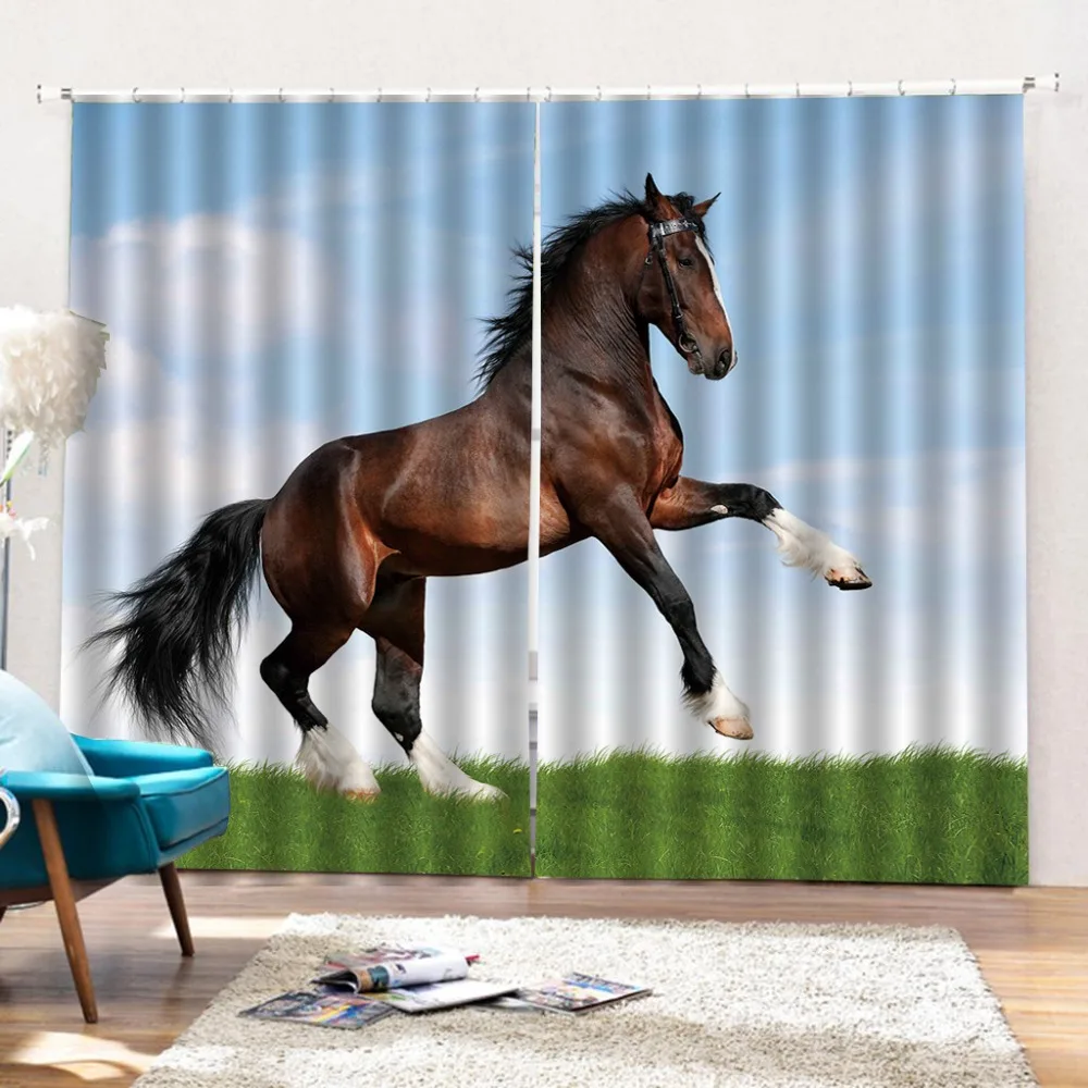 Лошадь занавески 3D Роскошные Затемненные окна гостиной стереоскопические | Дом и