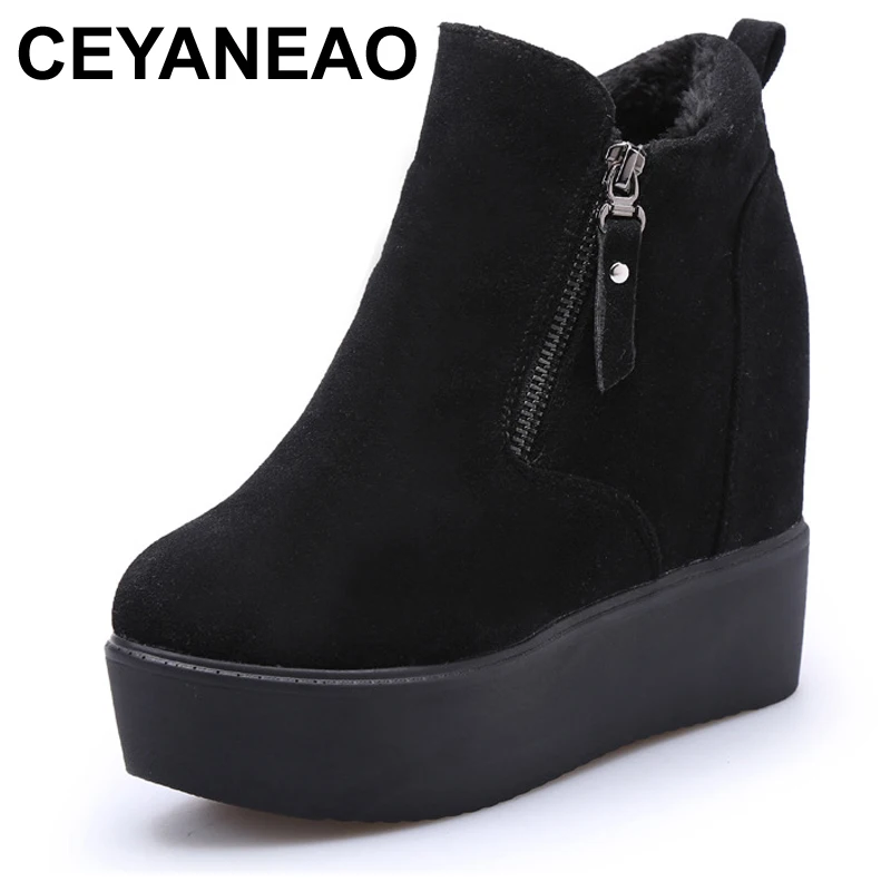 CEYANEAO 2018 модные теплые женские зимние ботинки на платформе с молнией повседневные