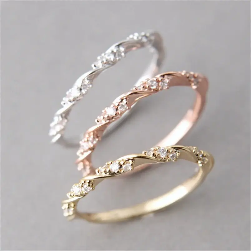 Top Quality Silver Gold Rose Color Twist Classical Cubic Zirconia Wedding Ring for Woman Girl Austrian Crystals Gift Rings | Украшения и